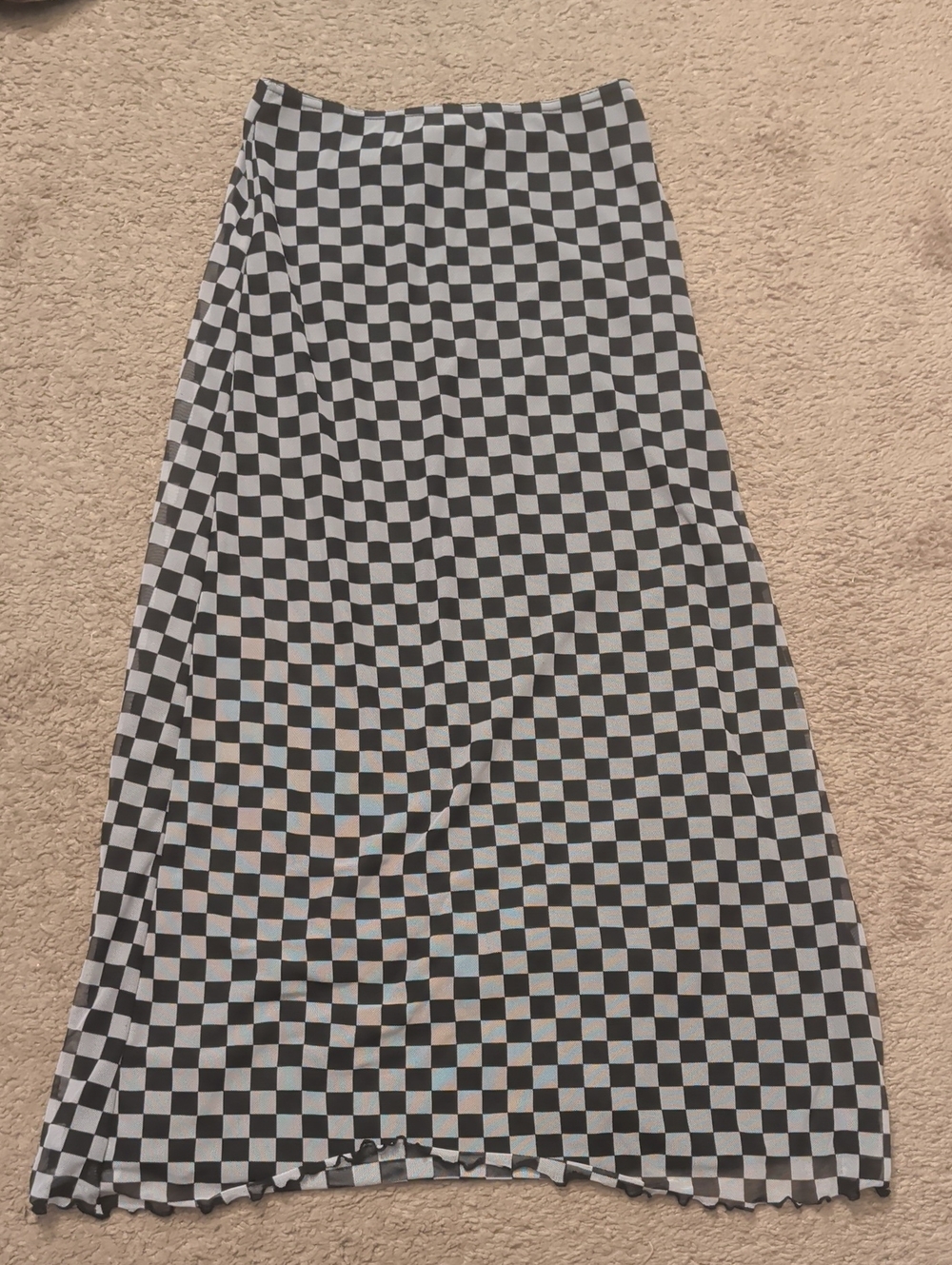Urban Outfitters Black and White Checkerboard Mesh Midi Skirt
